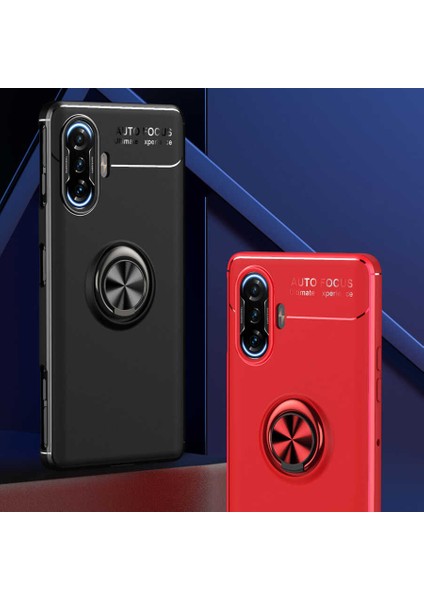 Xiaomi Redmi K40 Gaming Kılıf Metal Yüzüklü Standlı Yumuşak Ravel Silikon Kapak