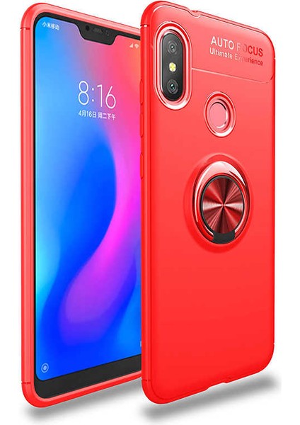 Xiaomi Redmi Note 6 Pro Kılıf Metal Yüzüklü Standlı Yumuşak Ravel Silikon Kapak