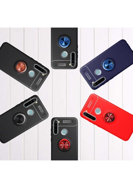 Xiaomi Redmi Note 8 Kılıf Metal Yüzüklü Standlı Yumuşak Ravel Silikon Kapak