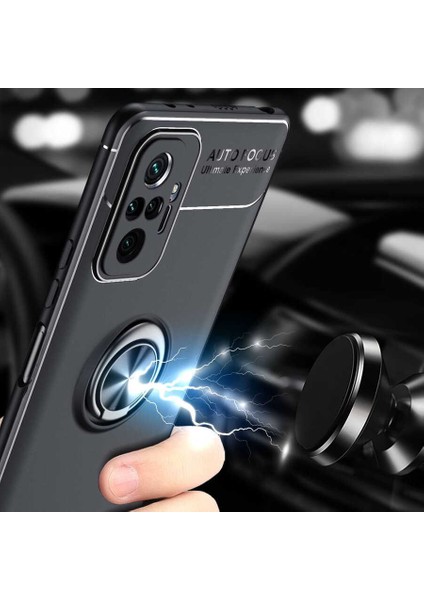 Xiaomi Redmi Note 10 Pro Kılıf Metal Yüzüklü Standlı Yumuşak Ravel Silikon Kapak