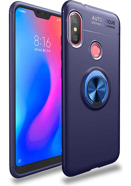 Xiaomi Redmi Note 6 Pro Kılıf Metal Yüzüklü Standlı Yumuşak Ravel Silikon Kapak