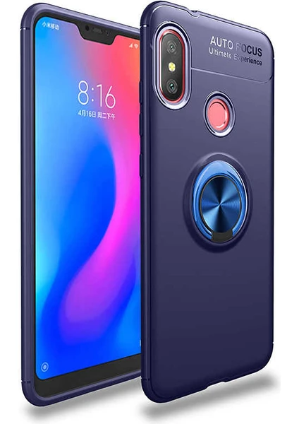 Kip GSM Xiaomi Redmi Note 6 Pro Kılıf Metal Yüzüklü Standlı Yumuşak Ravel Silikon Kapak