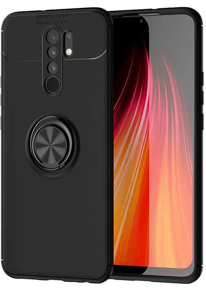 Kip GSM Xiaomi Redmi 9 Kılıf Metal Yüzüklü Standlı Yumuşak Ravel Silikon Kapak