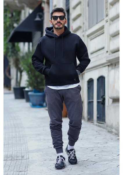 Bd Oversize Hoodie Kanguru Cepli Sweatshirt Siyah