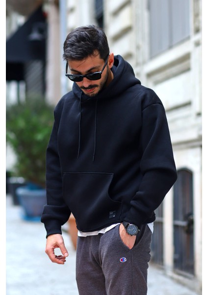 Bd Oversize Hoodie Kanguru Cepli Sweatshirt Siyah modelleri