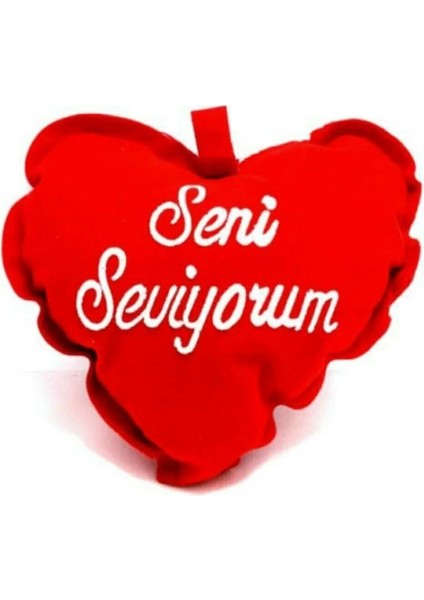 Sevgiliye Hediye Seni Seviyorum Yazılı Kadife Kalp Yastık