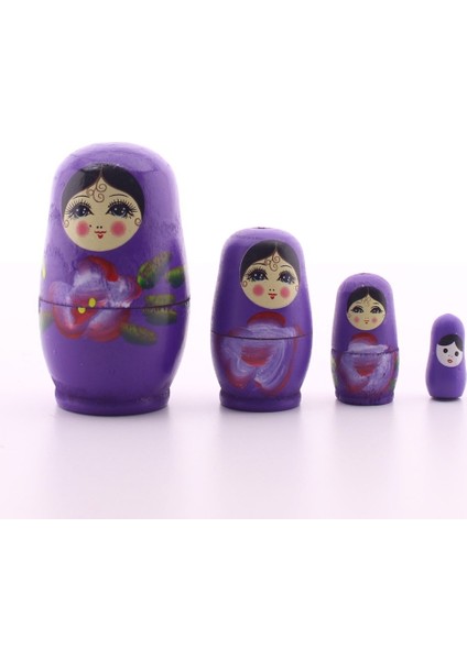 Sevgiliye Hediye Ahşap Tombul Iç Içe Matruşka Bebek Mor Set 4lü modelleri