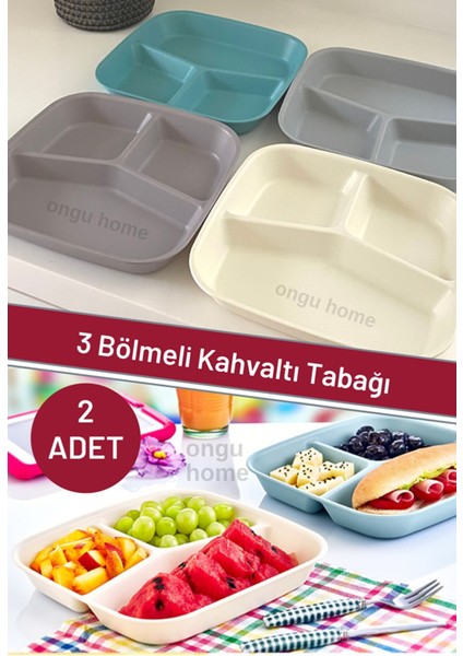2 Adet Kahvaltı Tabağı Üç Bölmeli Tabak Mama Tabağı Tabldot