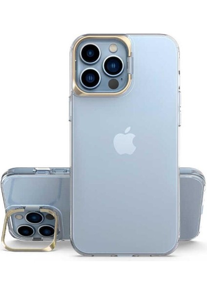 iPhone 14 Pro Kılıf Renkli Kamera Lens Stand Olan Lüx Şeffaf Kapak