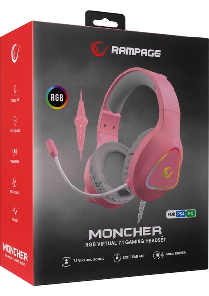 M7 Moncher Pembe Rgb LED USB 7.1 Gaming Mikrofonlu Oyuncu Kulaklığı