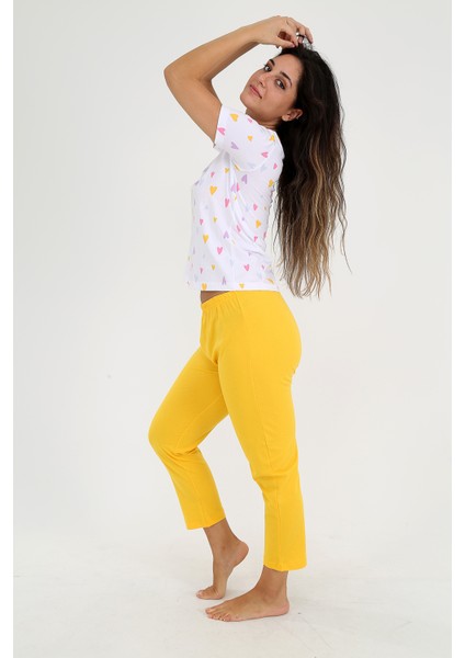 Kısa Kollu Kalp Desenli Pijama Takımı modelleri