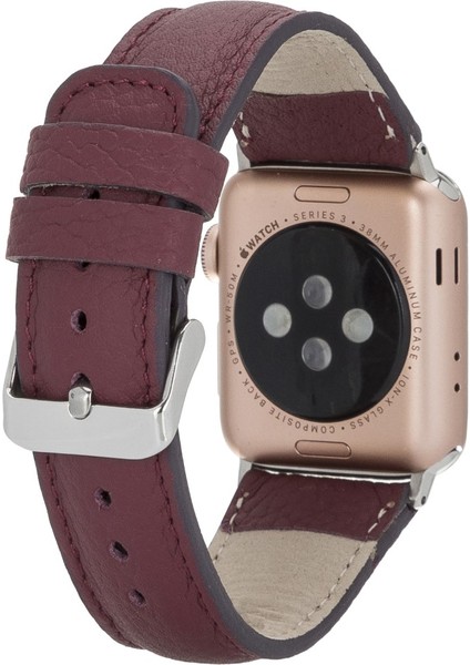 Apple Watch Uyumlu Deri Kordon 42-44-45MM Fl6 Bordo