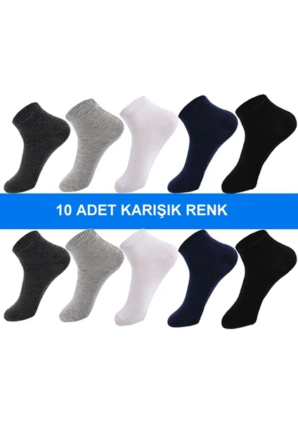 10 Çift Pamuklu Dikişsiz Çok Renkli Erkek Patik Çorap Bilek Boy