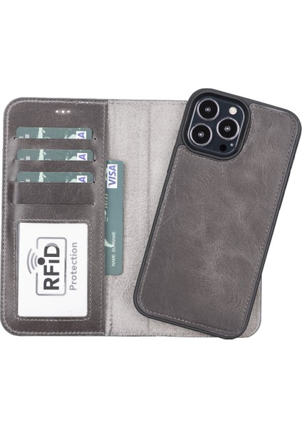 Apple iPhone 13 Pro Max Uyumlu Deri Cüzdanlı Kılıf Mwwn Tn1 Gri fiyatları