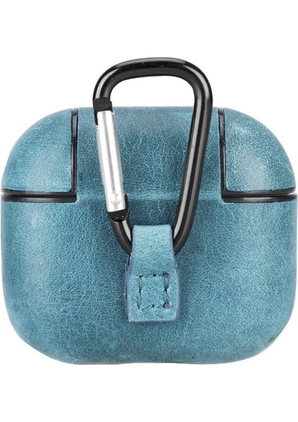 Apple Airpods 3.nesil Uyumlu Deri Kılıf Juni AA32 Mavi modelleri