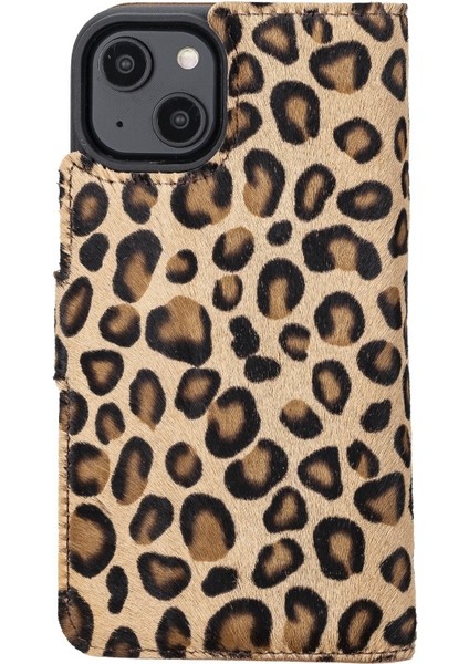 Apple iPhone 14 Uyumlu Deri Cüzdanlı Kılıf Mwwn Leo1 Leopar