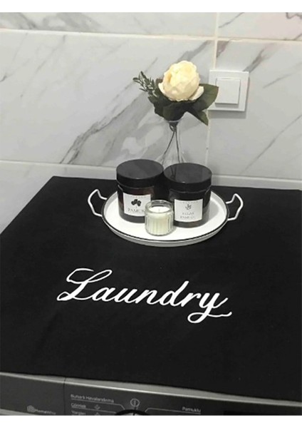 Laundry Baskılı Çamaşır Makine Örtüsü Siyah Örtü