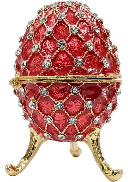 Dünyadan Hediyeler Faberge Yumurta Swarovski Taşlı Lüks Mücevher Kutusu Kırmızı 10 cm