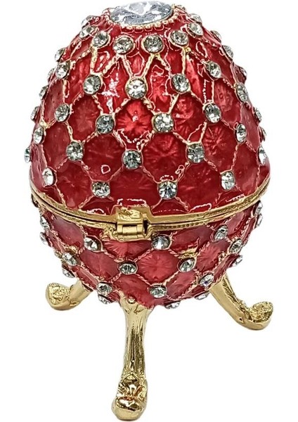 Dünyadan Hediyeler Faberge Yumurta Swarovski Taşlı Lüks Mücevher Kutusu Kırmızı 10 cm