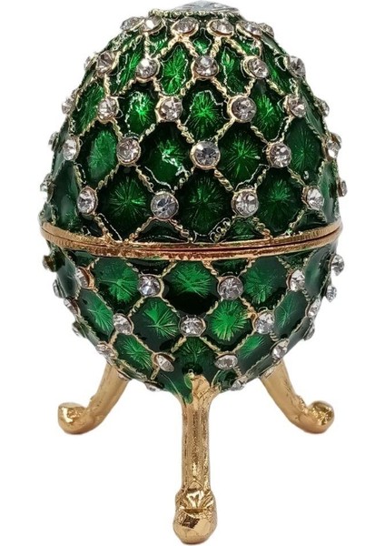 Dünyadan Hediyeler Faberge Yumurta Swarovski Taşlı Lüks Mücevher Kutusu Yeşil 10 cm