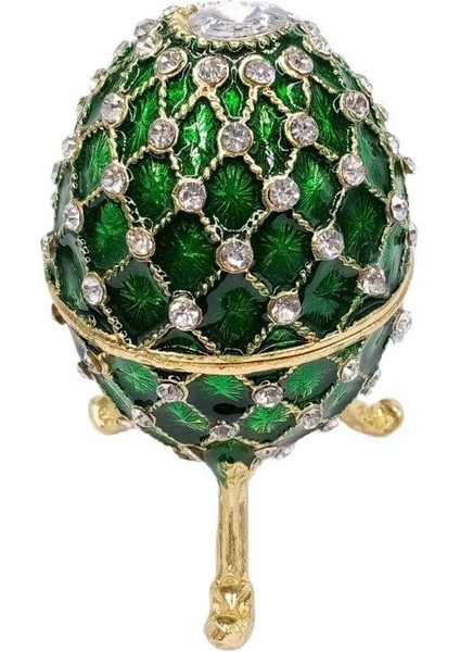 Dünyadan Hediyeler Faberge Yumurta Swarovski Taşlı Lüks Mücevher Kutusu Yeşil 10 cm