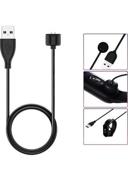Xiaomi Mi Band 6 Ile Uyumlu Akıllı Saat Şarj Kablosu Manyetik USB Şarj Aleti Siyah indirimleri