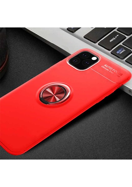 Apple iPhone 11 Pro Kılıf Metal Yüzüklü Standlı Yumuşak Ravel Silikon Kapak