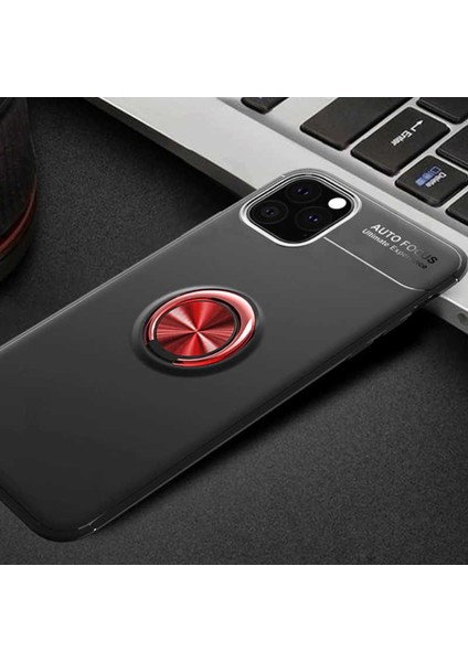Apple iPhone 11 Pro Kılıf Metal Yüzüklü Standlı Yumuşak Ravel Silikon Kapak