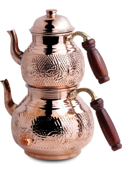 Tuğra Modelli Işlemeli Bakır Çaydanlık