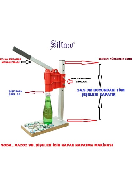 Dometes Sos Şişe Kapatma Aleti Soda Gazoz Kapağı Kapama Makinası Kırmızı