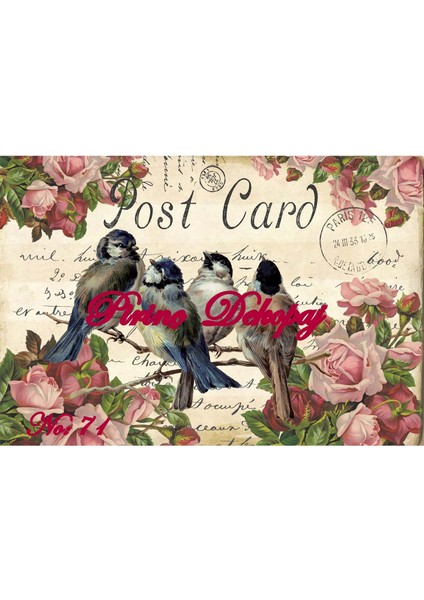 071 Kuş, Çiçek, Damga, Post Card Desenli Pirinç Dekopaj 30X42