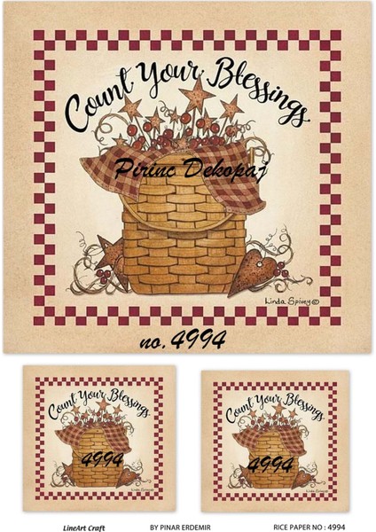 4994 Country, Dama, Sepet, Kiraz, Yıldız Desen Pirinç Dekopaj 30X42