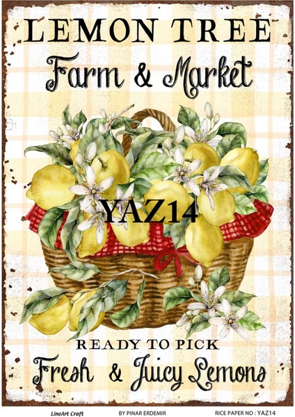 YAZ14 Sepet Içinde Limon Desenli Pirinç Dekopaj 30X42