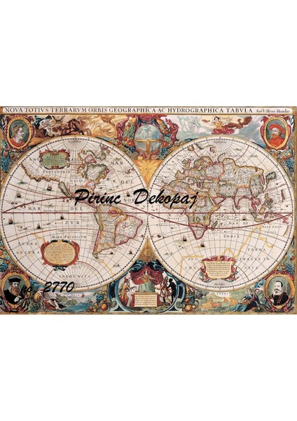 2770 Dünya Haritası, Atlas 2li Pirinç Dekopaj 30X42