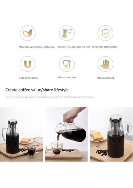 Soğuk Brew Coffee Maker, Lıd ve ile Buzlu Çay Sürahi Demlik Ölçekli, Çift Kullanım Filtresi Cezve, 51 Oz / 1.5l | Ceza Salonları
