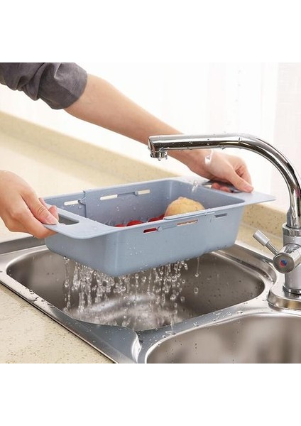 Ayarlanabilir Teleskopik Çanak Süzgeç Lavabo Drenaj Sepeti Yıkama Sebze Meyve Plastik Kurutma Raf Mutfak Aksesuarları Organizatör | Çanta ve sepet