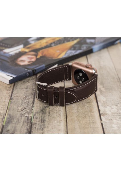 Apple Watch Uyumlu Deri Kordon 42-44-45MM Nm4-As3 Kahve