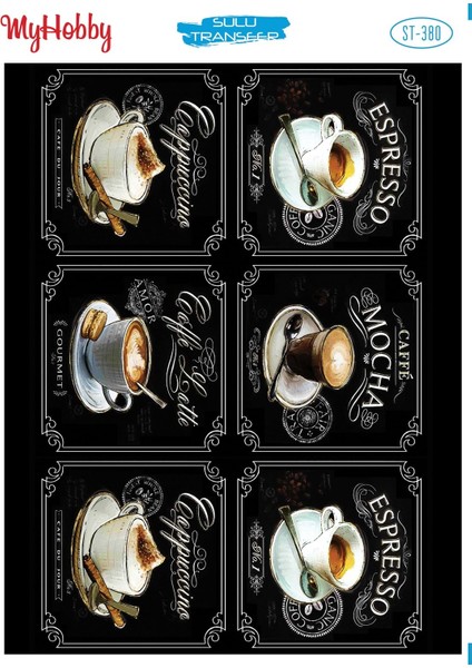 St 380 Espresso, Mocha, Latte, Cappuccio Desenli Sulu Transfer 25X35