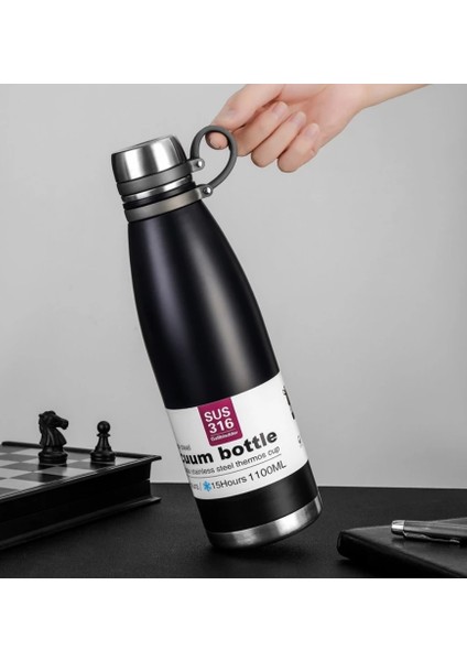 Paslanmaz Vakumlu Termos Siyah 1100 ml
