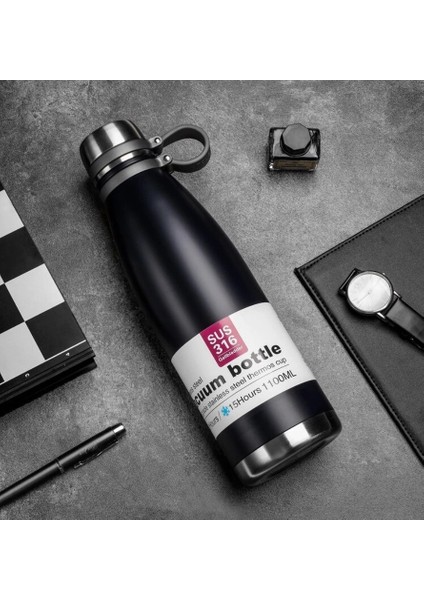Paslanmaz Vakumlu Termos Siyah 1100 ml