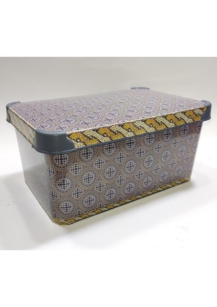 5 Litre Mozaik Işli Desen Kapaklı Dekoratif Kutu Plastik Saklama Kabı 28X19 H14CM Hediye Için Süper