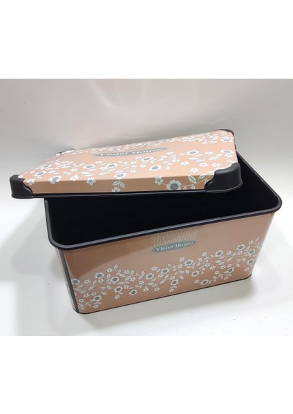 10 Litre Beyaz Çiçek Desen Kapaklı Dekoratif Kutu Plastik Saklama Kabı 35X23 H17CM Hediye Için Süper fiyatları