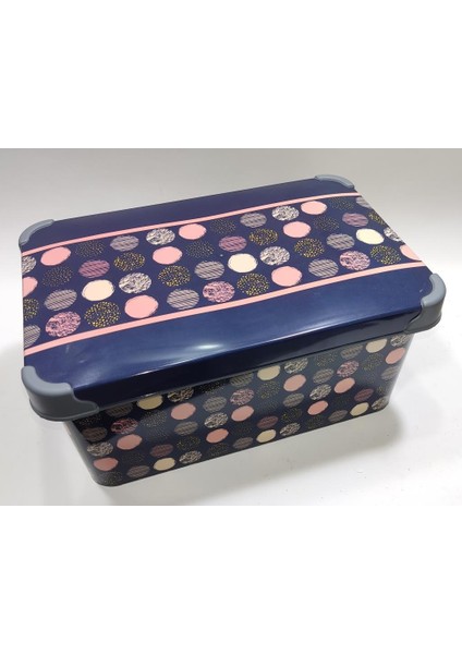 10 Litre Puantiye Desenli Kapaklı Dekoratif Kutu Plastik Saklama Kabı 35X23 H17CM Hediye Için Süper fiyatları