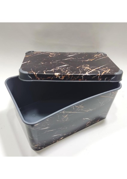 10 Lt Siyah Mermer Desenli Kapaklı Dekoratif Kutu Plastik Saklama Kabı 35X23 H17CM Hediye Için Süper fiyatları