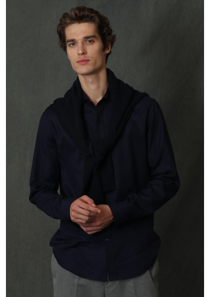 Vıana Erkek Basic Gömlek Comfort Slim Fit Lacivert
