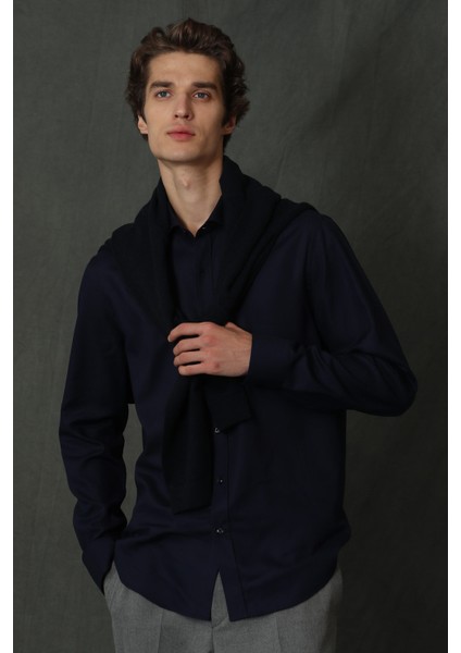 Vıana Erkek Basic Gömlek Comfort Slim Fit Lacivert
