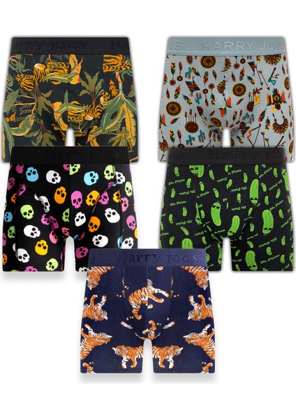Erkek 5'li Desenli Renkli Pamuklu Premium Hijyenik Paket Boxer