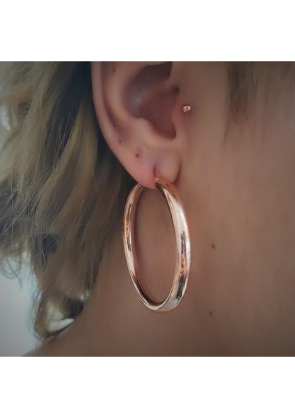 Gümüş 4 cm Kalın Bombeli Halka Küpe DY256E1