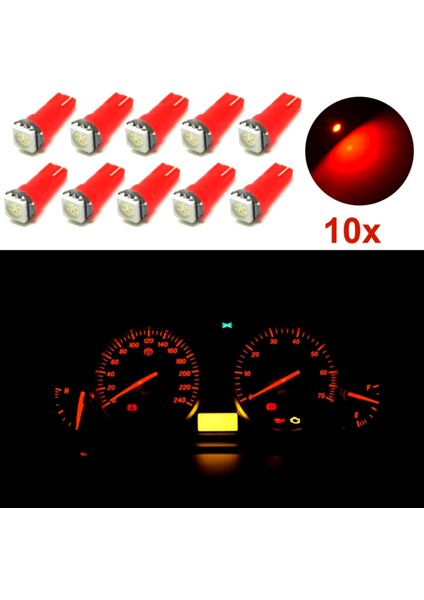 T5 5050 LED Oto Kilometre Kadran Ambians Aydınlatma Ampülü Kırmızı 10 Adet