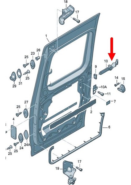Vw Caddy 2011-2015 Sağ Arka Sürgülü Kayar Kapı Orta Kolu Mekanizması Tekerlekleri 2K0843336A